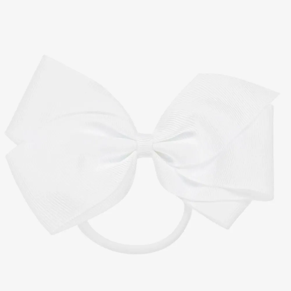 Peach Ribbons Hair Accessories*White Bow Hair Elastic (12cm)
