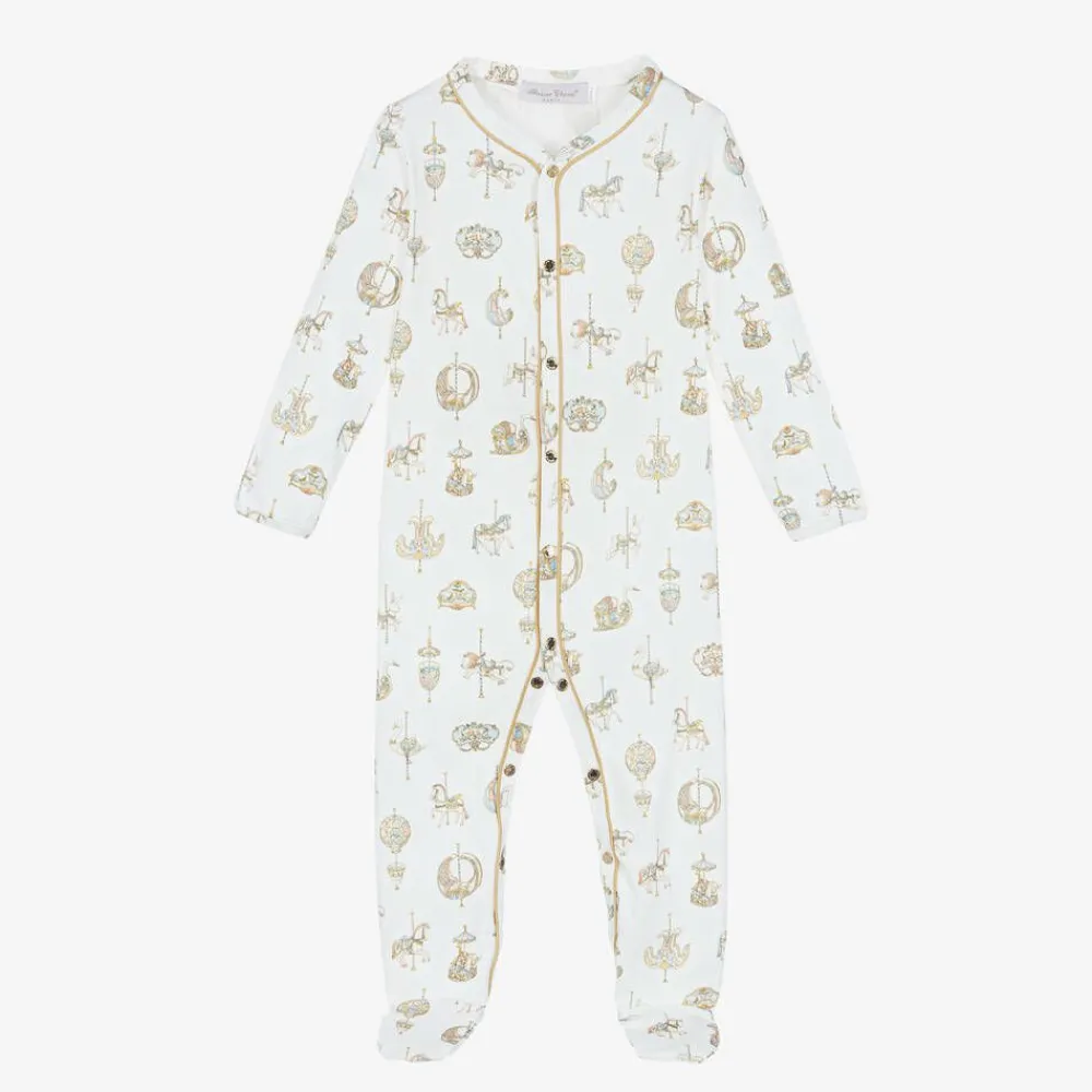 Atelier Choux Paris Babysuits*White Carousel Print Cotton Babygrow