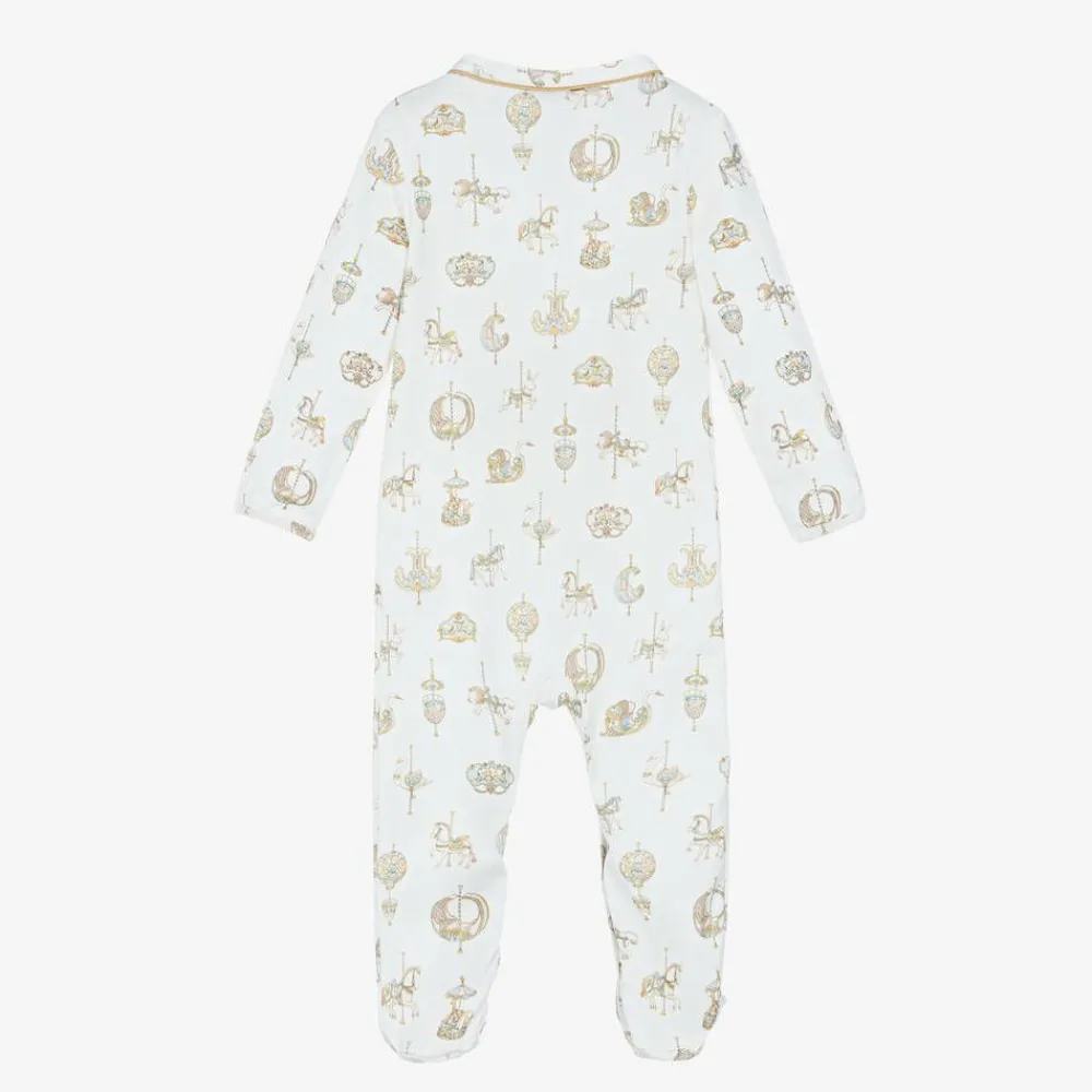 Atelier Choux Paris Babysuits*White Carousel Print Cotton Babygrow