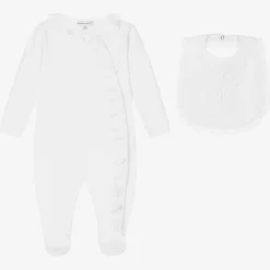 Beatrice amp; George Gifts|Babysuits*White Cotton Babygrow & Embroidered Bib Set