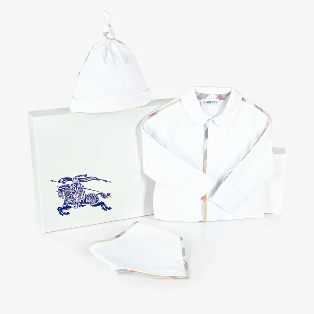 Burberry Gifts|Babysuits*White Cotton Babygrow Gift Set