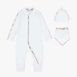 Burberry Gifts|Babysuits*White Cotton Babygrow Gift Set
