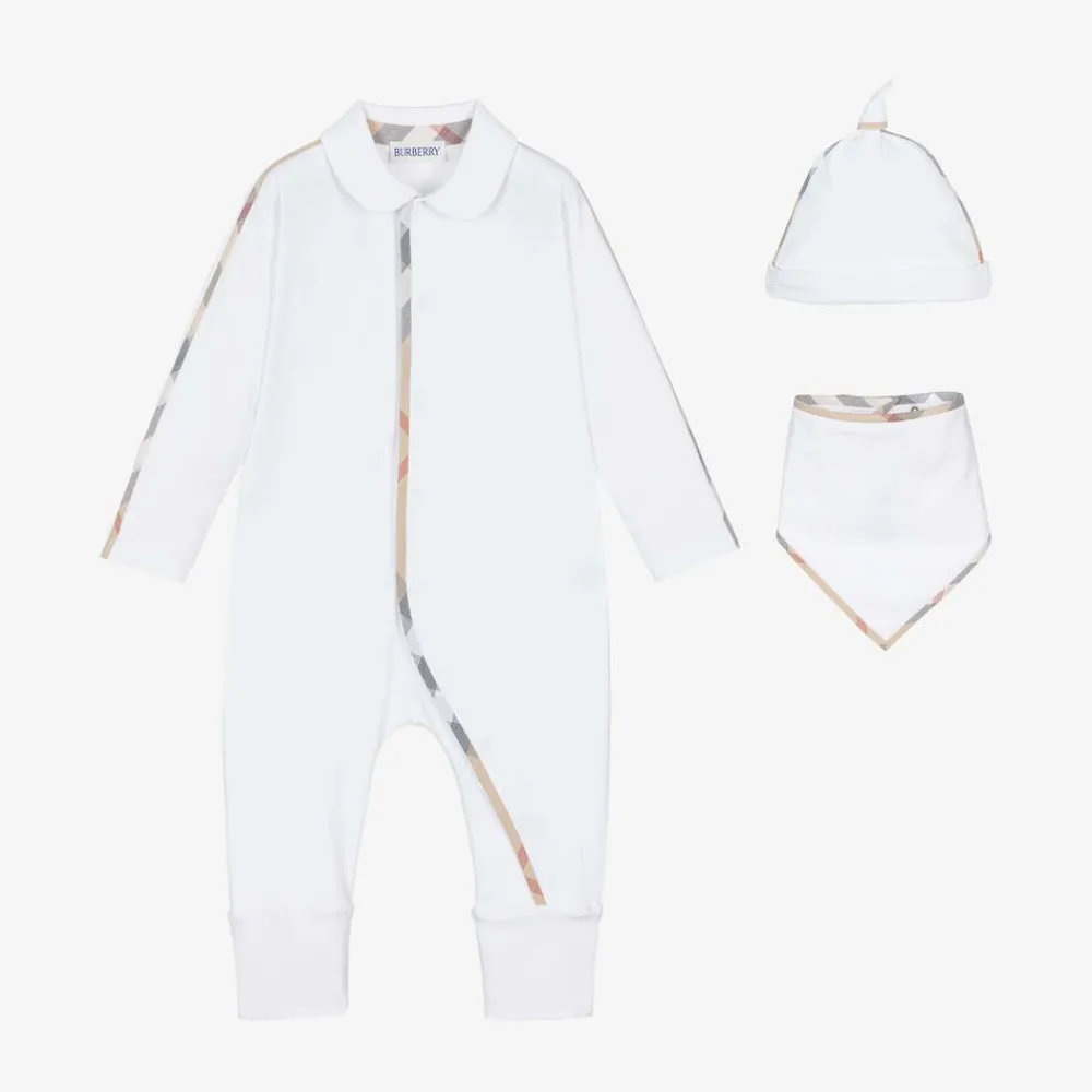 Burberry Gifts|Babysuits*White Cotton Babygrow Gift Set