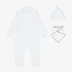 Burberry Gifts|Babysuits*White Cotton Babygrow Gift Set
