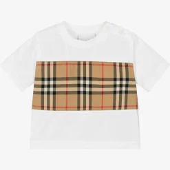 Burberry Tops*White Cotton Check Baby T-Shirt