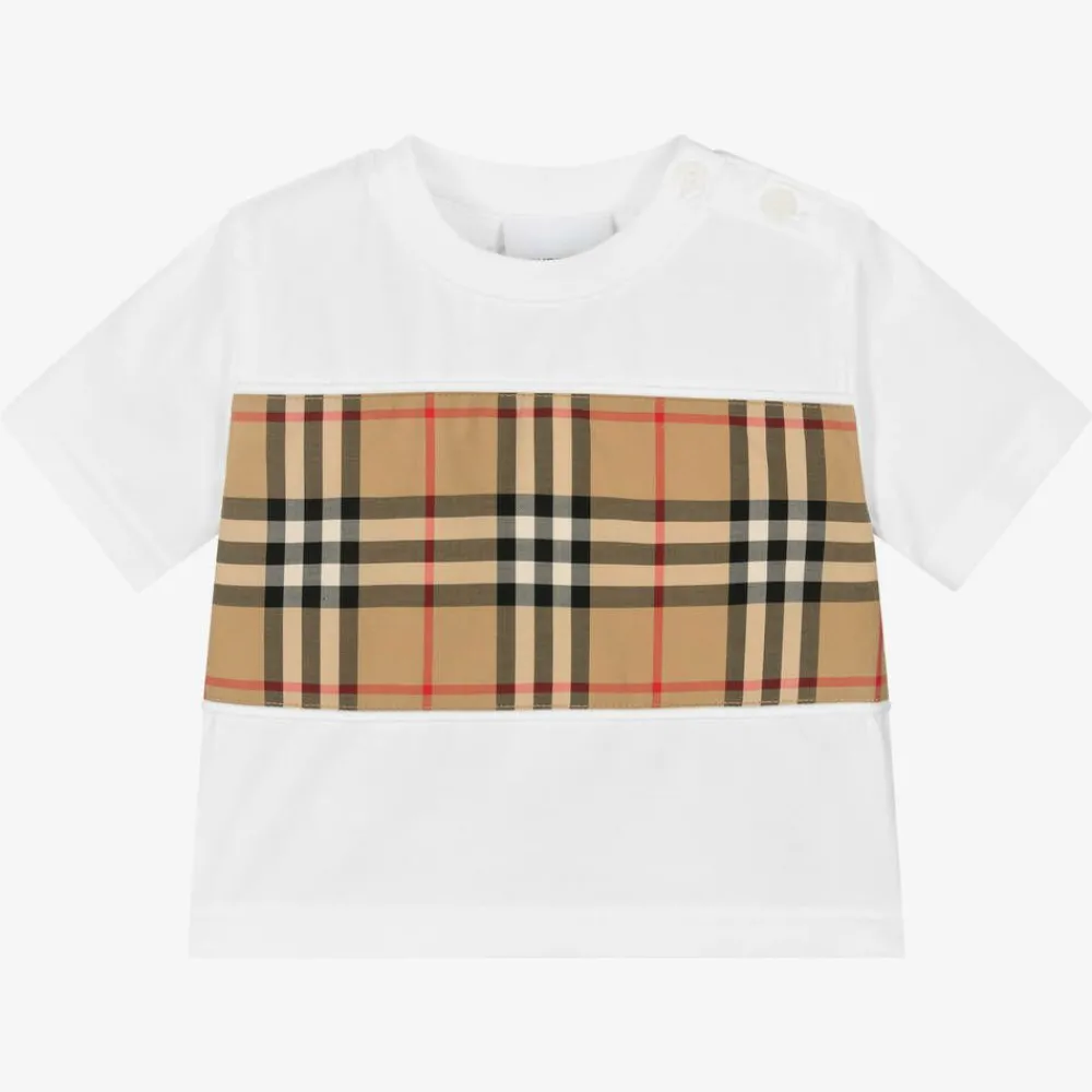 Burberry Tops*White Cotton Check Baby T-Shirt