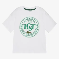 Lacoste Tops*White Cotton Circle Logo T-Shirt