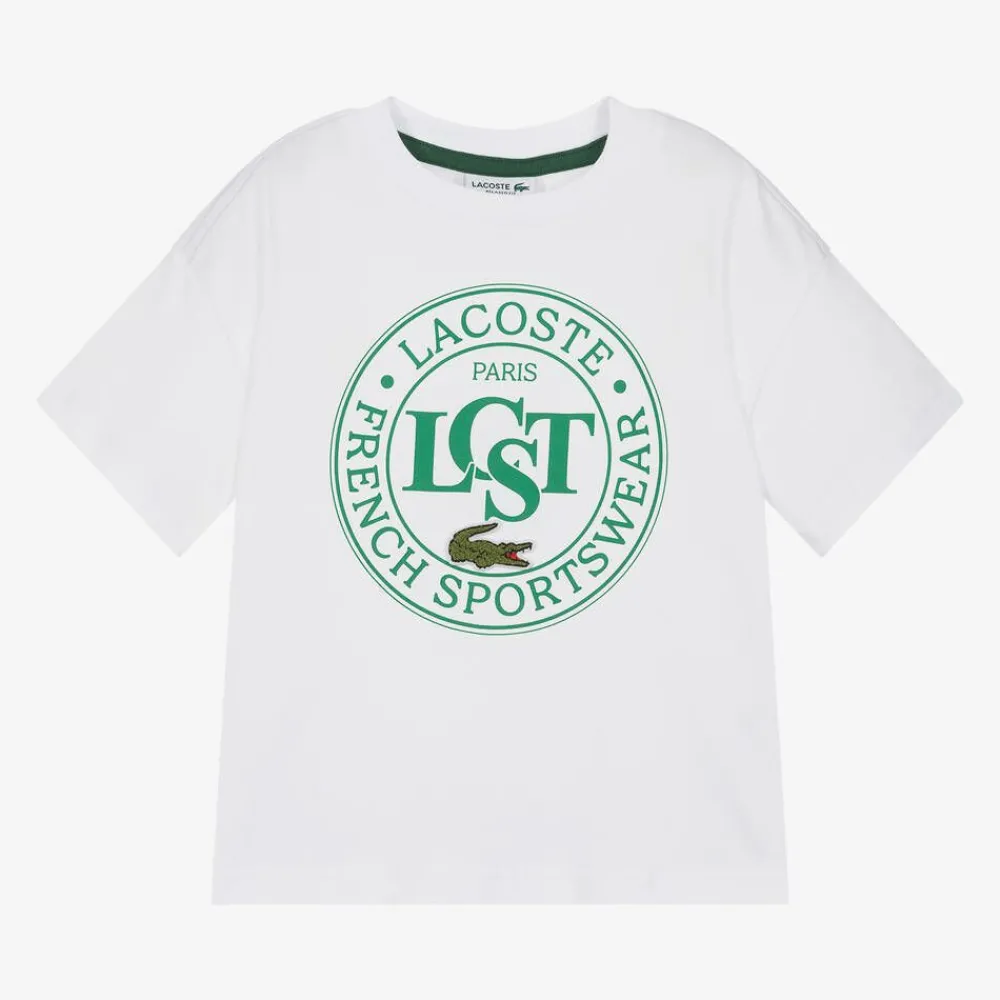 Lacoste Tops*White Cotton Circle Logo T-Shirt
