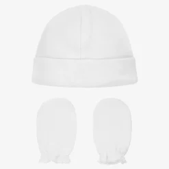 Babidu Hats*White Cotton Hat & Mittens Set