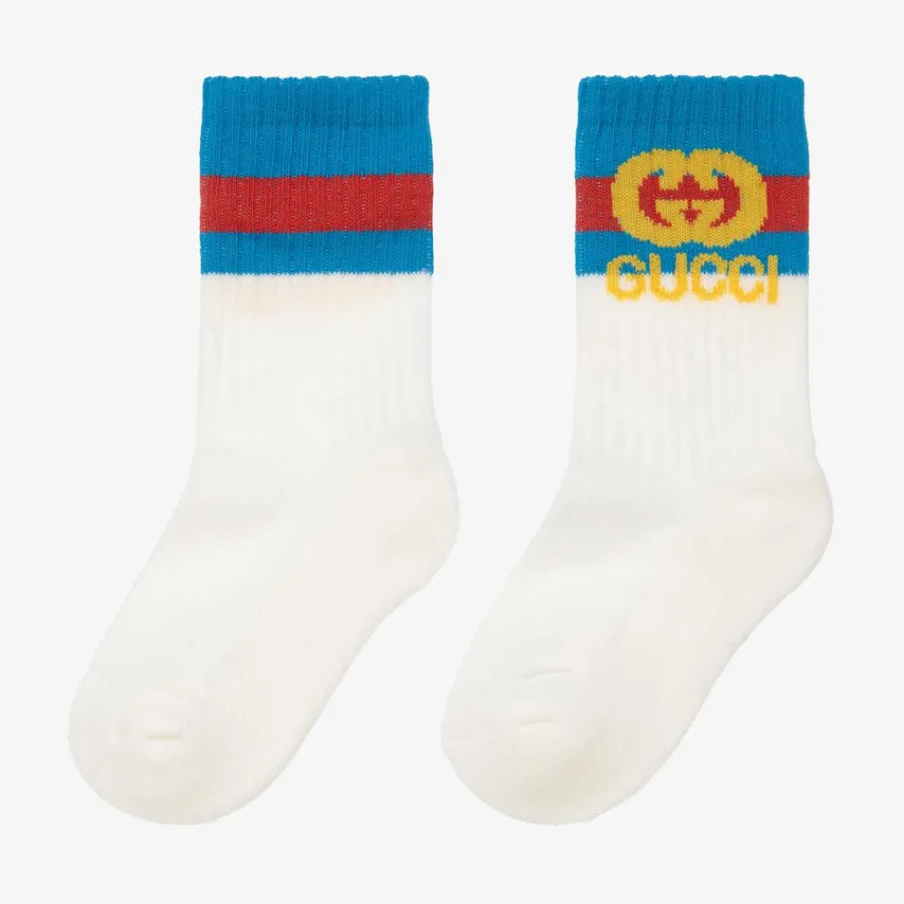 Gucci Socks*White Cotton Interlocking G Socks