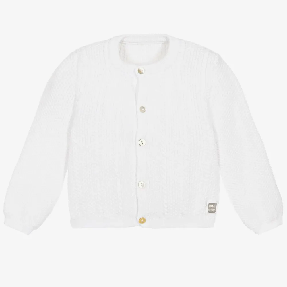 Minutus Tops*White Cotton Knitted Baby Cardigan