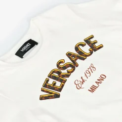 Versace Tops*White Cotton Leopard Print Logo T-Shirt