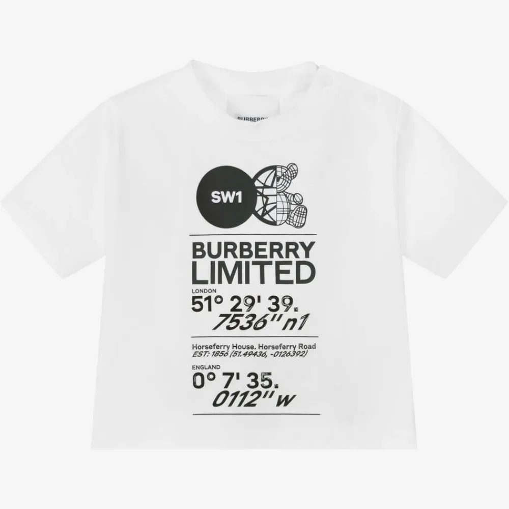 Burberry Tops*White Cotton Logo Baby T-Shirt
