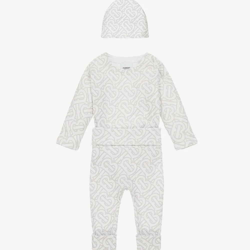Burberry Gifts|Babysuits*White Cotton Monogram Baby Gift Set