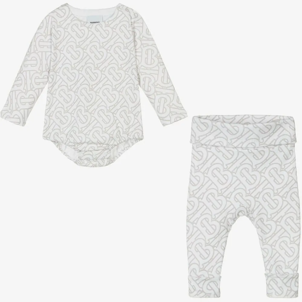 Burberry Gifts|Babysuits*White Cotton Monogram Baby Gift Set