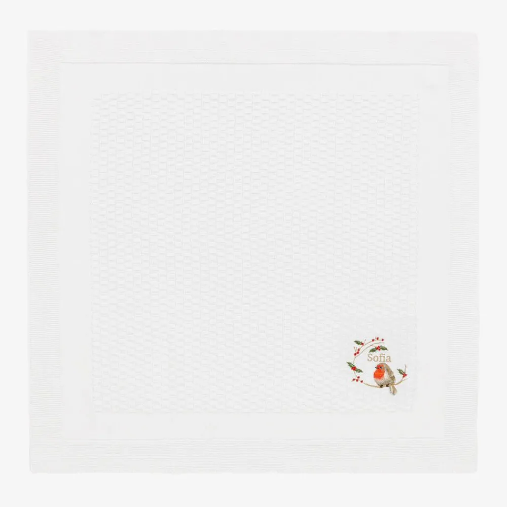 Paint My Dreams Blankets & Shawls*White Cotton Personalised Robin Blanket (88cm)