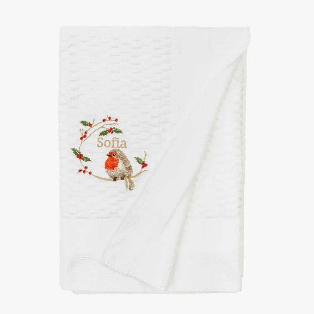 Paint My Dreams Blankets & Shawls*White Cotton Personalised Robin Blanket (88cm)