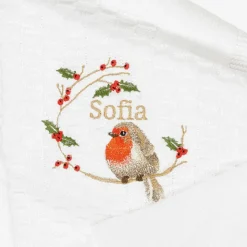 Paint My Dreams Blankets & Shawls*White Cotton Personalised Robin Blanket (88cm)