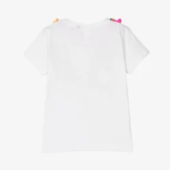 Selini Action Tops*White Cotton Pom-Pom T-Shirt