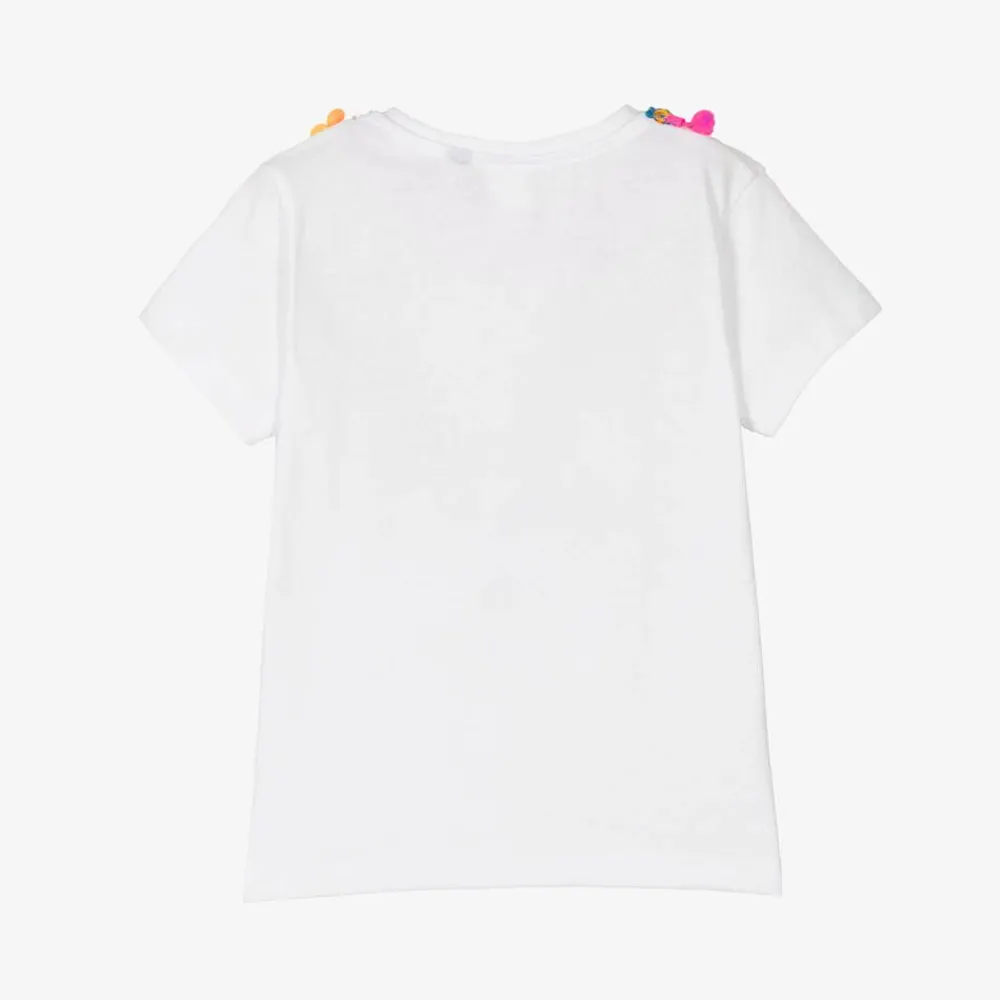 Selini Action Tops*White Cotton Pom-Pom T-Shirt