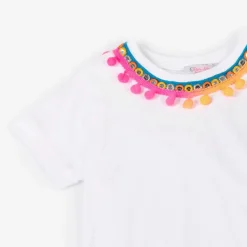 Selini Action Tops*White Cotton Pom-Pom T-Shirt