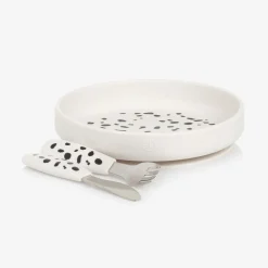 Elodie Lunch Accessories|Lunch Accessories*White Dalmatian Silicone Plate & Cutlery Set