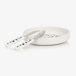 Elodie Lunch Accessories|Lunch Accessories*White Dalmatian Silicone Plate & Cutlery Set