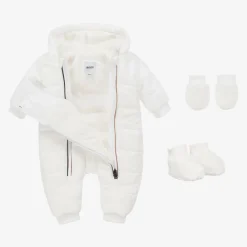 BOSS Snowwear*White Hooded Baby Snowsuit
