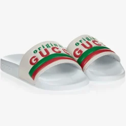 Gucci Sliders|Sliders*White Leather Logo Sliders