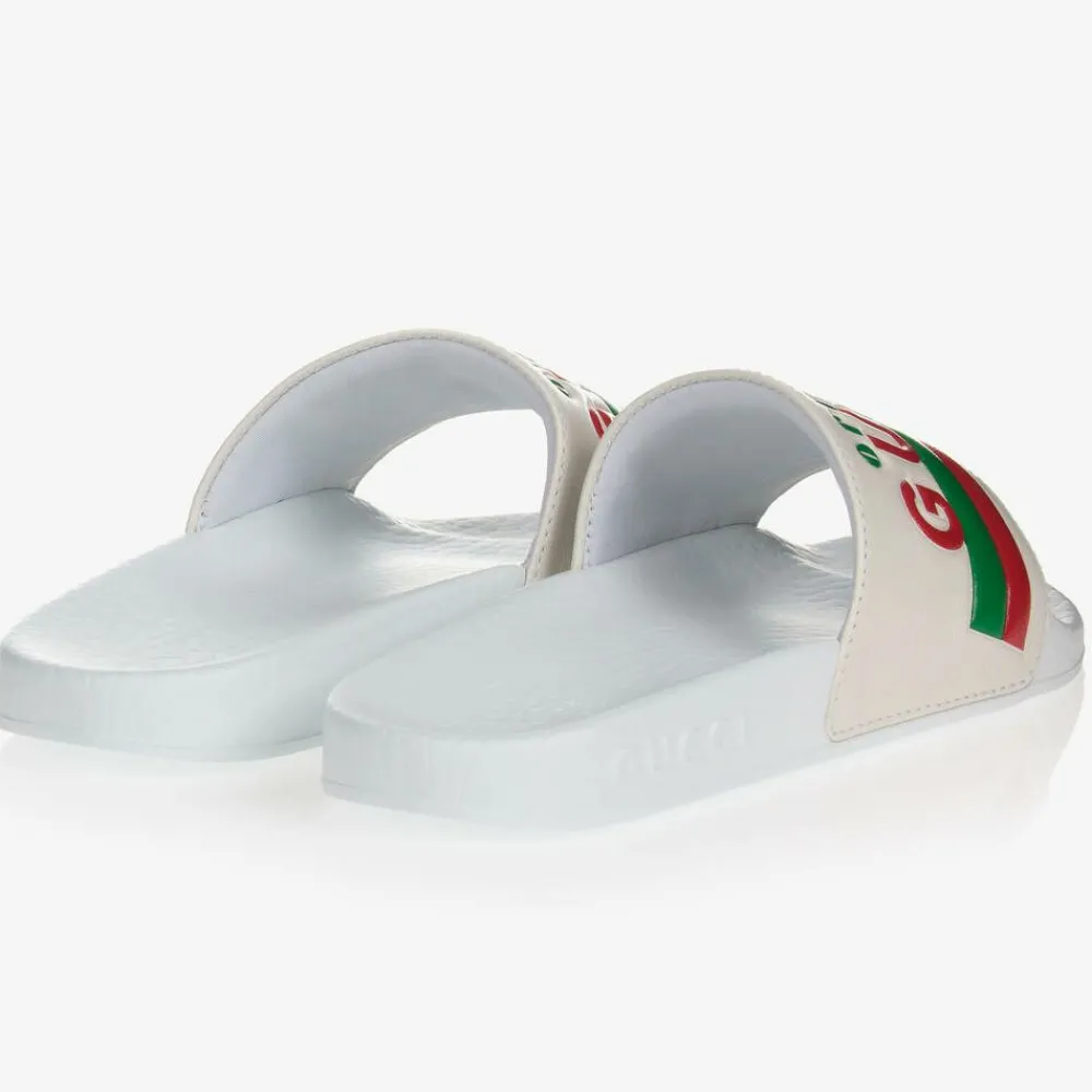 Gucci Sliders|Sliders*White Leather Logo Sliders