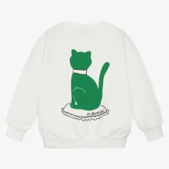 Mini Rodini Tops*White Organic Cotton Cat Print Sweatshirt
