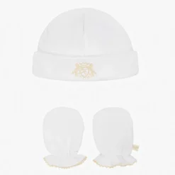 Marie-Chantal Hats|Hats*White Pima Cotton Baby Hat & Mittens Set