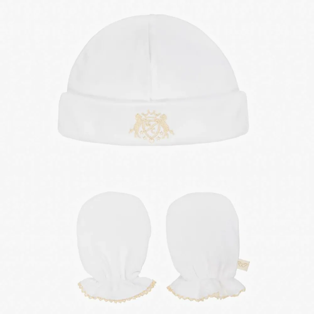 Marie-Chantal Hats|Hats*White Pima Cotton Baby Hat & Mittens Set