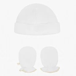 Marie-Chantal Hats|Hats*White Pima Cotton Baby Hat & Mittens Set