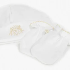 Marie-Chantal Hats|Hats*White Pima Cotton Baby Hat & Mittens Set