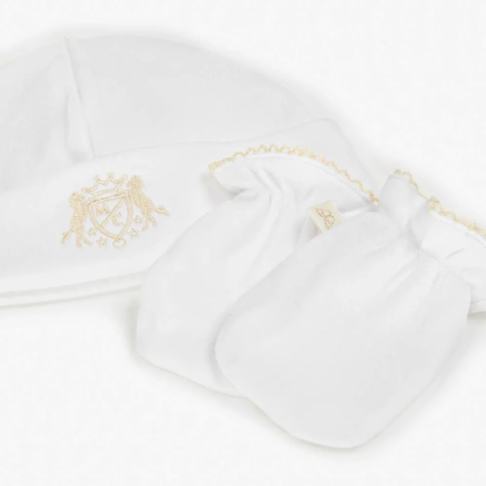 Marie-Chantal Hats|Hats*White Pima Cotton Baby Hat & Mittens Set