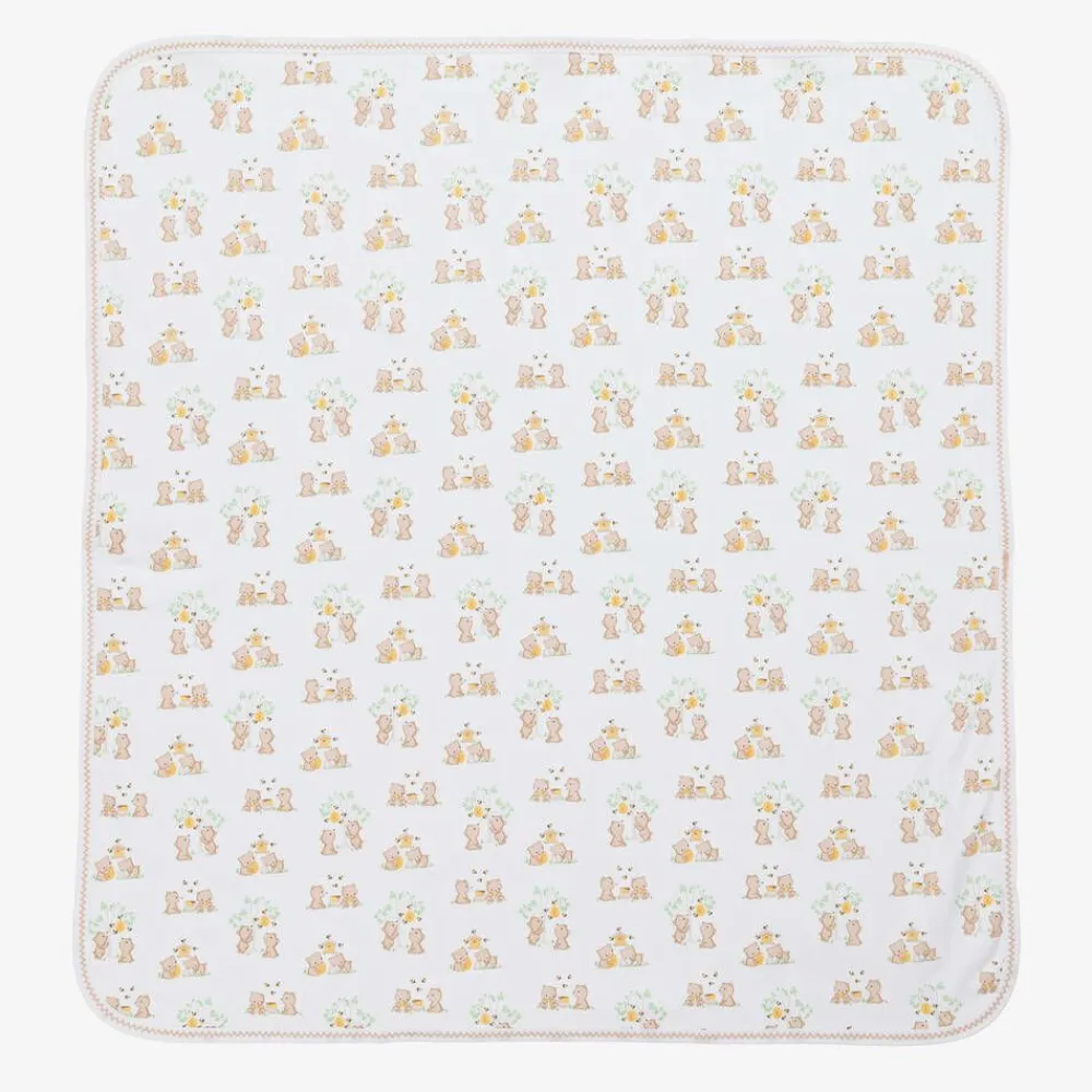 Kissy Kissy Blankets & Shawls*White Pima Cotton Honey Bear Cubs Blanket (73cm)