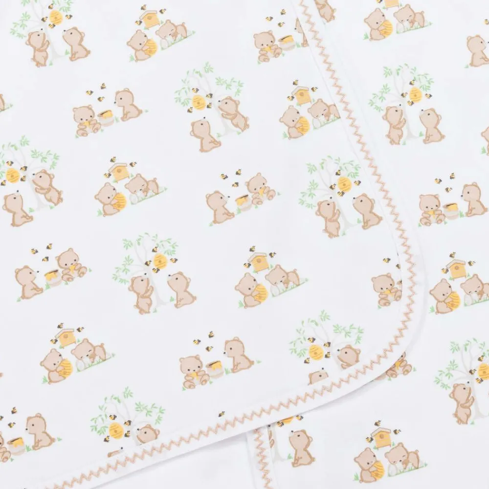 Kissy Kissy Blankets & Shawls*White Pima Cotton Honey Bear Cubs Blanket (73cm)