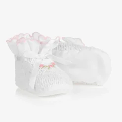 Sarah Louise Booties|Booties*White Smocked Baby Booties